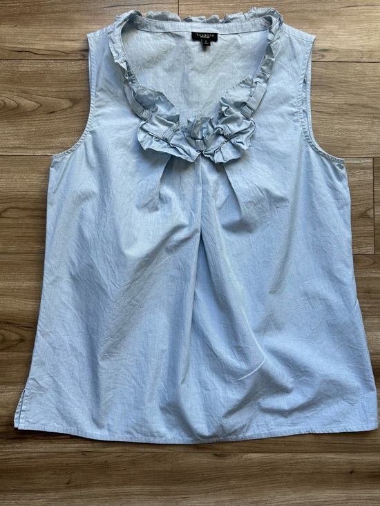 Talbots Tops - TALBOTS light blue sleeveless cotton blouse with ruffled neckline Size Small